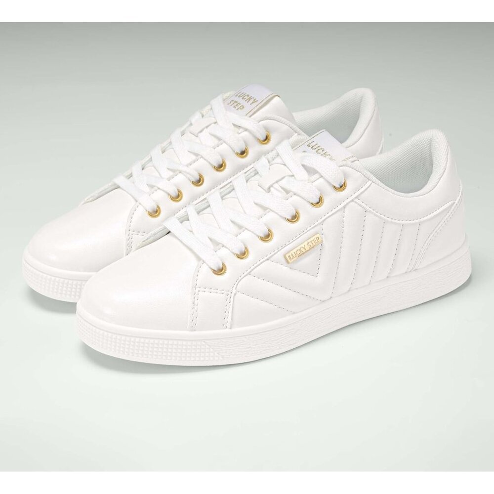Women's White PU Glitter Shoes Sparkly Bling Shiny Bedazzled Lace Up Sneaker - Picture 5 of 9